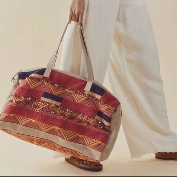 New Free People First Class Embellished Weekender BagAdjustable Strap